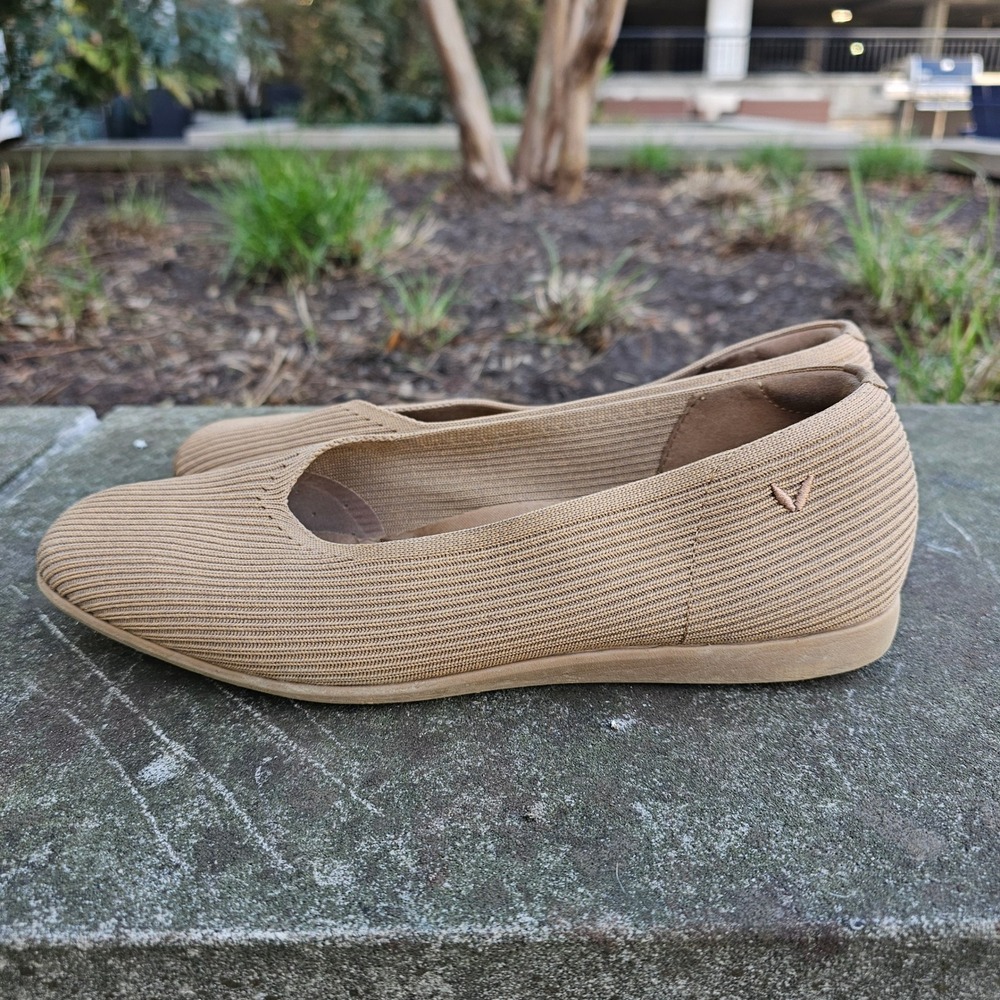 Vivaia Margot Square Toe Flats Tan Ribbed Knit Sustainable Shoes EU 39.5 US 8.5 - Picture 3 of 8